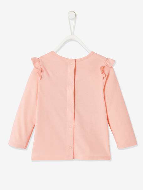 Long Sleeve Top with Ruffles, for Babies Light Pink+WHITE MEDIUM SOLID WITH DESIGN - vertbaudet enfant 