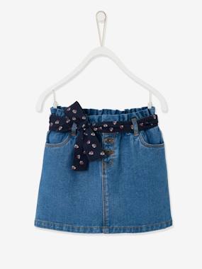 Paperbag-Style Denim Skirt for Girls  - vertbaudet enfant