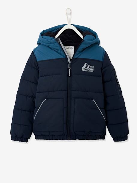 Two-tone Hooded Jacket with Recycled Polyester Padding, for Boys Dark Green+Electric Blue+hazel - vertbaudet enfant 