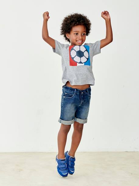 T-shirt de sport garçon motif ballon de foot en relief gris chiné - vertbaudet enfant 