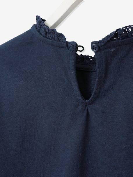 T-shirt blouse Basics fille détails en macramé BLEU FONCE UNI+VERT CLAIR UNI - vertbaudet enfant 