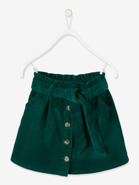 'Paperbag' Style Skirt in Corduroy for Girls Dark Green+grey blue+peach+PINK LIGHT SOLID+RED DARK SOLID - vertbaudet enfant 
