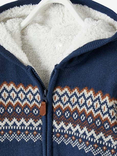 Cardigan in Jacquard Knit with Sherpa Lining for Boys Dark Blue - vertbaudet enfant 