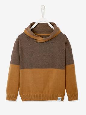 Boys-Cardigans, Jumpers & Sweatshirts-Jumpers-Jumper with Iridescent Neck, in Fancy Colourblock Knit, for Boys