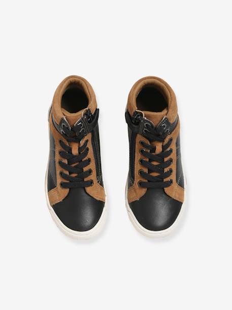 Leather Ankle Boots with Laces & Zips for Boys Black - vertbaudet enfant 