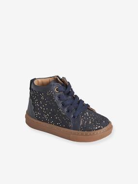 Leather High-Top Trainers with Laces, for Baby Girls  - vertbaudet enfant