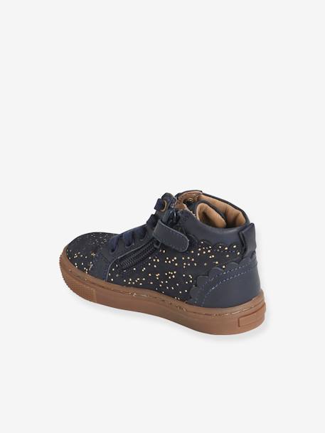 Leather High-Top Trainers with Laces, for Baby Girls Dark Blue - vertbaudet enfant 