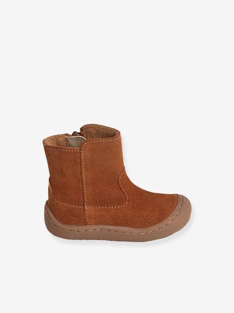 Boots in Soft Leather, Designed for Crawling, for Baby Girls Brown - vertbaudet enfant 