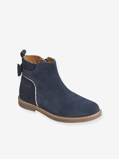 Leather Boots for Girls Dark Blue+PURPLE DARK SOLID - vertbaudet enfant 
