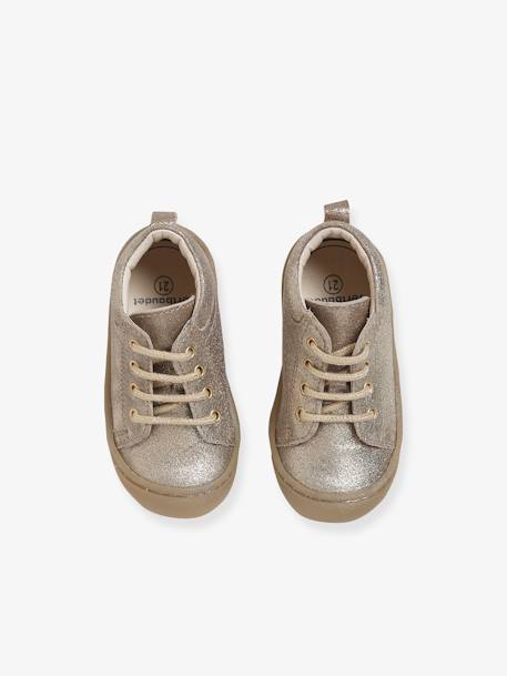 Soft Leather Ankle Boots for Baby Girls, Designed for Crawling Gold - vertbaudet enfant 