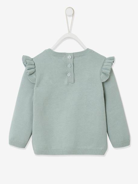 Top with Ruffles, Cherries with Pompoms, for Babies BLUE DARK STRIPED+Green+rose - vertbaudet enfant 