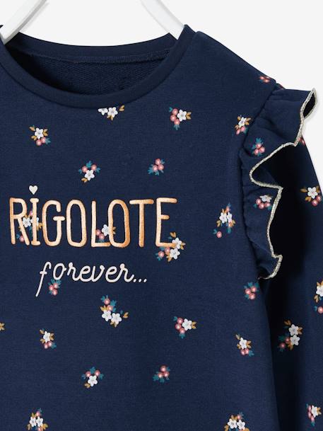 Sweatshirt with Ruffles & Message for Girls - dark blue/print, Girls