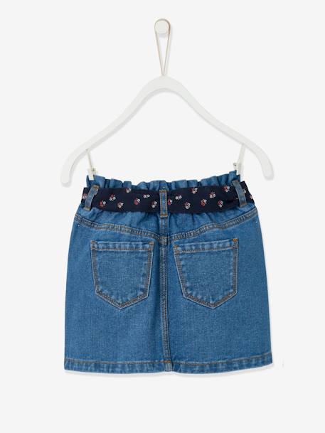Paperbag-Style Denim Skirt for Girls Denim Blue - vertbaudet enfant 