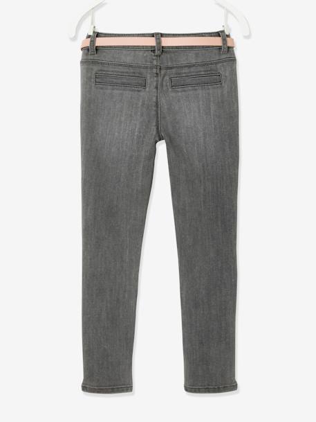 Indestructible Jeans & Fancy Belt, for Girls Light Grey - vertbaudet enfant 