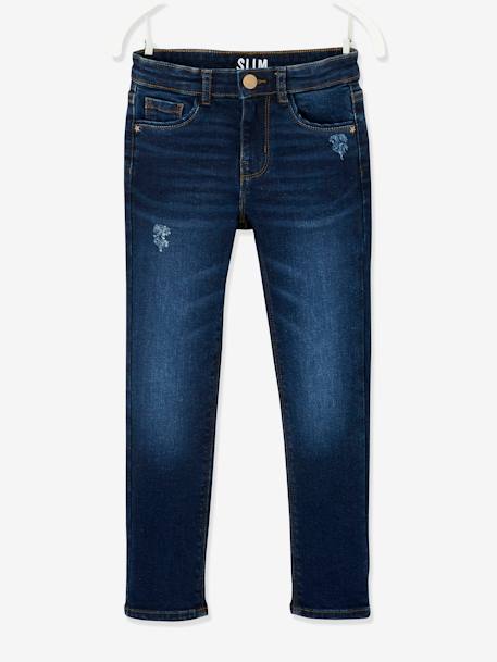Jean slim MorphologiK fille tour de hanches FIN avec usures Brut - vertbaudet enfant 
