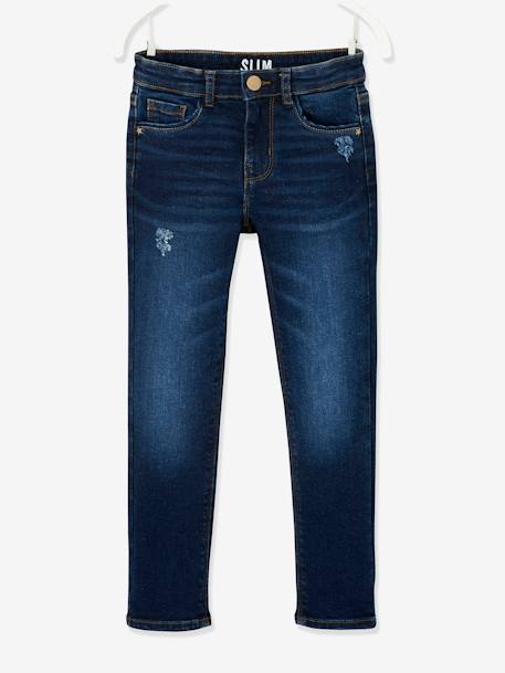 Slim Leg Waterless Jeans, MorphologiK NARROW Hip, for Girls BLACK DARK SOLID+Dark Blue+Denim Blue+GREY DARK SOLID - vertbaudet enfant 