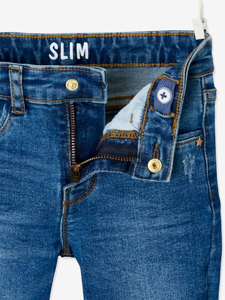 Jean slim MorphologiK fille tour de hanches LARGE avec usures BLEU FONCE DELAVE+denim black+DENIM GREY - vertbaudet enfant 