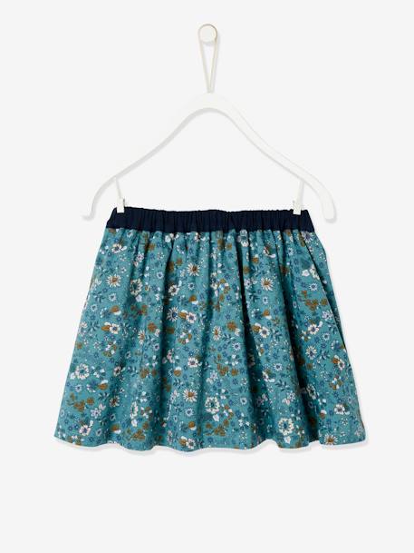 Reversible Skirt, Plain or with Floral Print, for Girls Blue+BLUE BRIGHT SOLID+Camel+ORANGE MEDIUM SOLID - vertbaudet enfant 