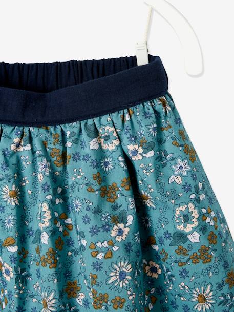 Jupe réversible fille en gaze de coton et imprimé fleurs marine reversible vert imprmé - vertbaudet enfant 