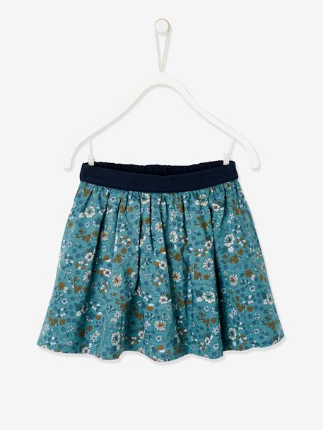 Jupe réversible fille en gaze de coton et imprimé fleurs marine reversible vert imprmé - vertbaudet enfant 