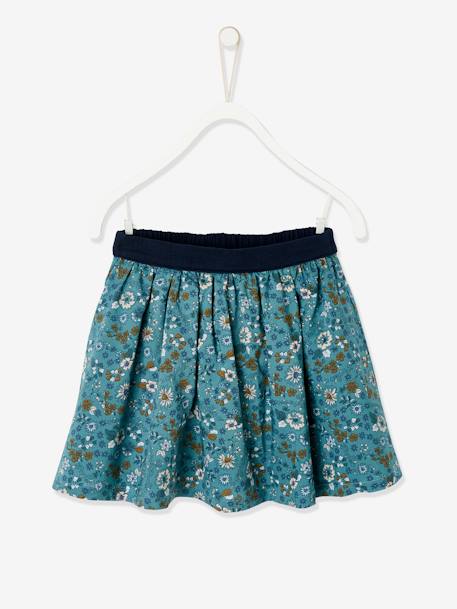Reversible Skirt, Plain or with Floral Print, for Girls Blue+BLUE BRIGHT SOLID+BROWN DARK SOLID WITH DESIGN+Camel+ORANGE MEDIUM SOLID - vertbaudet enfant 