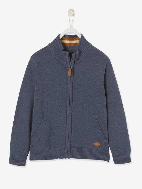 High Neck Jacket with Zip, for Boys Blue+Brown+GREEN DARK SOLID WITH DESIGN+GREY DARK MIXED COLOR+terracotta+White/Red - vertbaudet enfant 