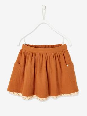 Reversible Skirt, Plain or with Floral Print, for Girls  - vertbaudet enfant