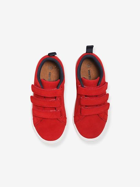 Touch-Fastening Leather Trainers for Boys Dark Red - vertbaudet enfant 