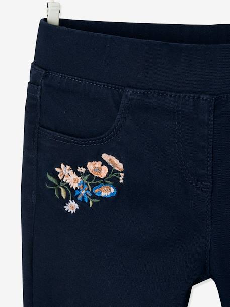 Treggings with Embroidered Flowers for Girls Dark Blue - vertbaudet enfant 