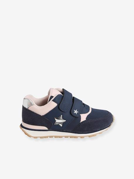 Running-Type Trainers with Touch Fasteners, for Girls Blue+PINK MEDIUM SOLID WITH DESIG - vertbaudet enfant 