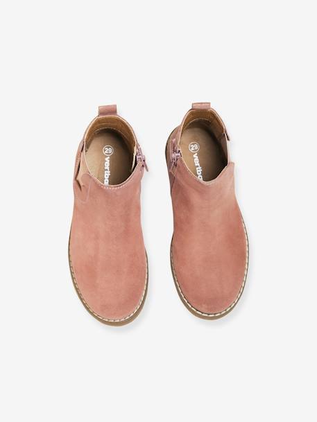 Leather Boots with Zip & Elastic for Girls brown+Pink+Shimmery Beige - vertbaudet enfant 