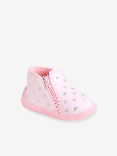 Pram Shoes with Zip, Made in France, for Baby Girls Light Pink/Print - vertbaudet enfant 