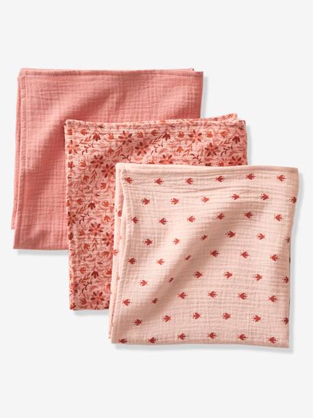 Pack of 3 Muslin Squares in Cotton Gauze, by BÉBÉ BOHÈME Pink - vertbaudet enfant 