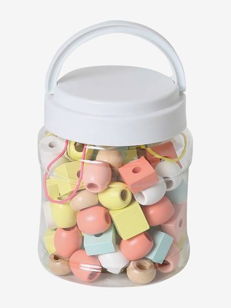 Bucket with Large Wooden Beads Mix - Wood FSC Certified Pink/Multi