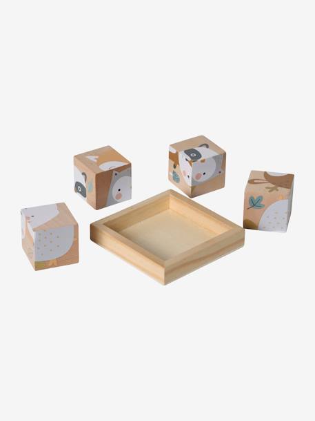 Puzzle 4 cubes Forêt Enchantée en bois FSC® multicolore - vertbaudet enfant 