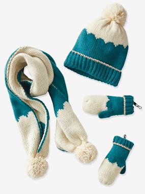 Girls-Accessories-Winter Hats, Scarves, Gloves & Mittens-Beanie + Scarf + Mittens/Fingerless Gloves Set for Girls