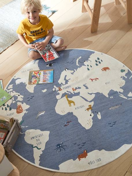Round World Map Rug Blue - vertbaudet enfant 