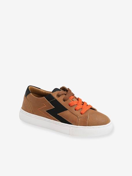 Leather Trainers with Laces & Zip, for Boys Brown - vertbaudet enfant 