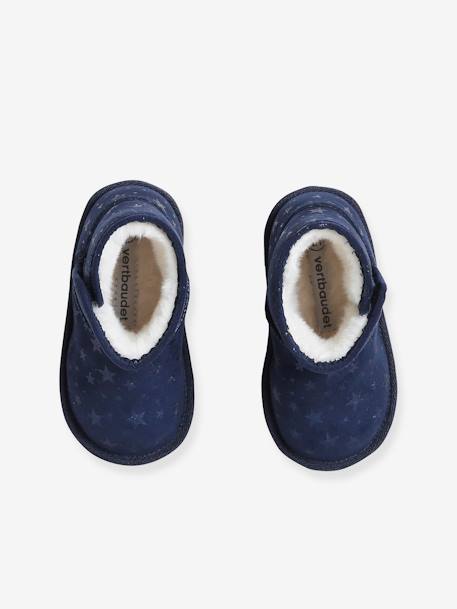 Fur Lined Boots for Baby Girls Dark Blue/Print+Tan - vertbaudet enfant 