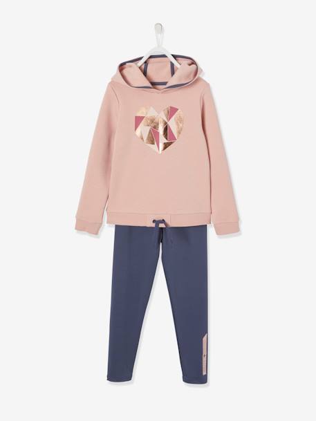 Sports Combo: Sweatshirt with Heart & Leggings, for Girls Light Pink+PURPLE DARK SOLID WITH DESIGN - vertbaudet enfant 