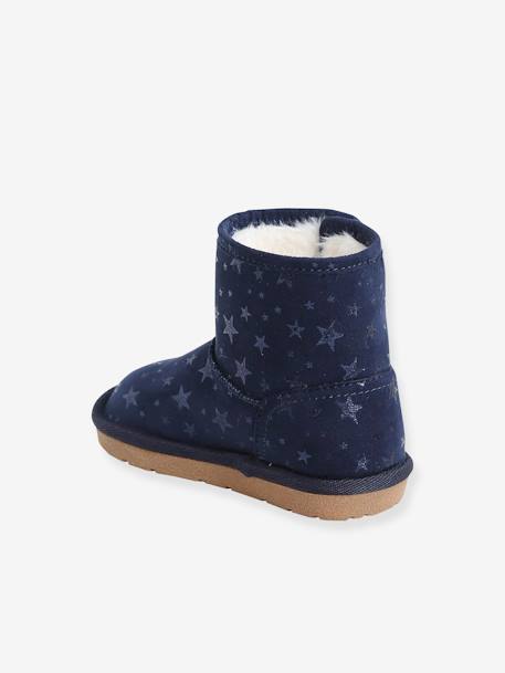 Fur Lined Boots for Baby Girls Dark Blue/Print+Tan - vertbaudet enfant 