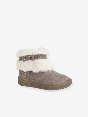 Furry Leather Boots for Baby Girls  - vertbaudet enfant