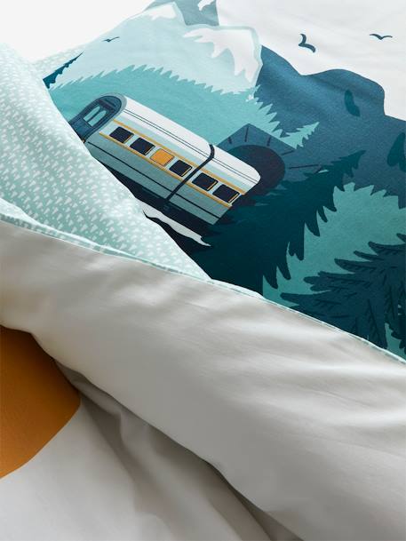 Parure housse de couette enfant et taie d'oreiller SUR LES RAILS vert - vertbaudet enfant 