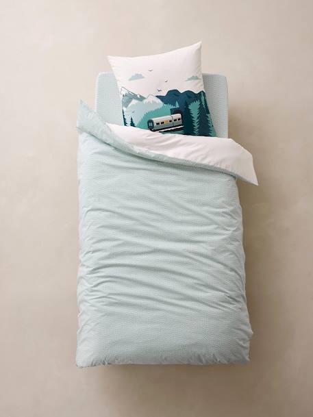 Parure housse de couette enfant et taie d'oreiller SUR LES RAILS vert - vertbaudet enfant 