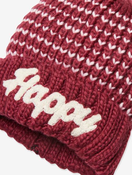 Oeko Tex® Jacquard Knit Beanie for Girls Dark Pink - vertbaudet enfant 