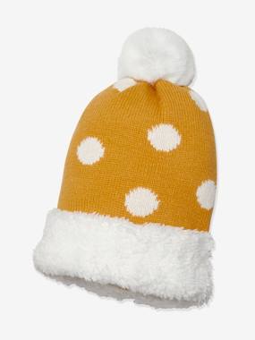 Girls-Accessories-Hats-Fine Knit Polka Dot Beanie with Faux Fur Pompom for Girls, Oeko Tex®