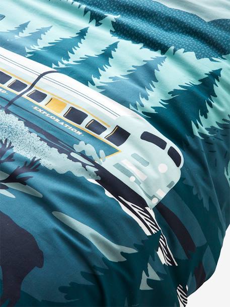 Parure housse de couette enfant et taie d'oreiller SUR LES RAILS vert - vertbaudet enfant 