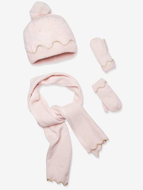 Ensemble fille bonnet + écharpe + gants rose - vertbaudet enfant 