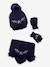 Embroidered Flowers Beanie + Snood + Fingerless Gloves Set for Girls, Oeko-Tex® Dark Blue - vertbaudet enfant 