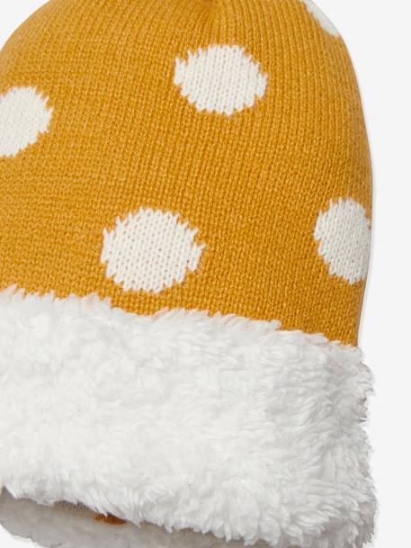 Fine Knit Polka Dot Beanie with Faux Fur Pompom for Girls, Oeko Tex® Beige/Print - vertbaudet enfant 